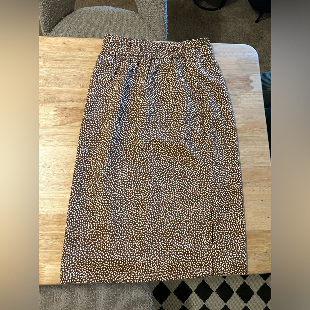 J. Crew XXS Pull On Brown Glazed Pecan Crean Polka Dot Midi Skirt